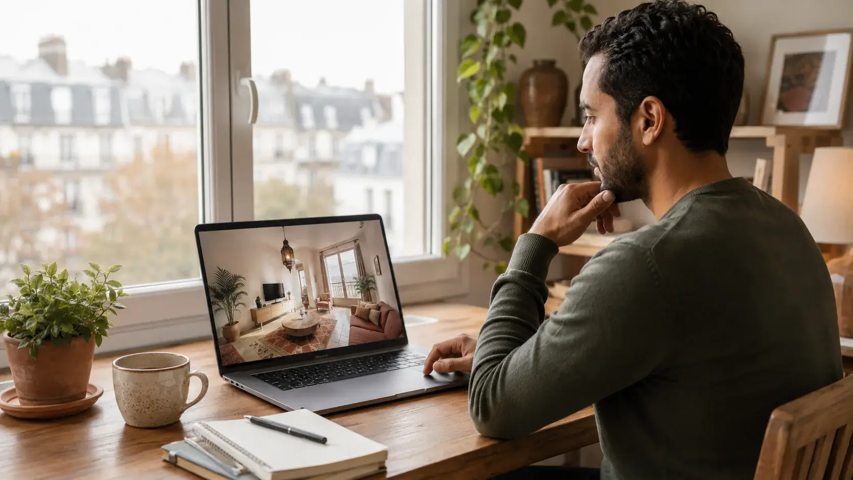 Suivre son bien au Maroc depuis l'étranger Un propriétaire MRE consulte depuis l'étranger les photos du logement qu'il loue au Maroc