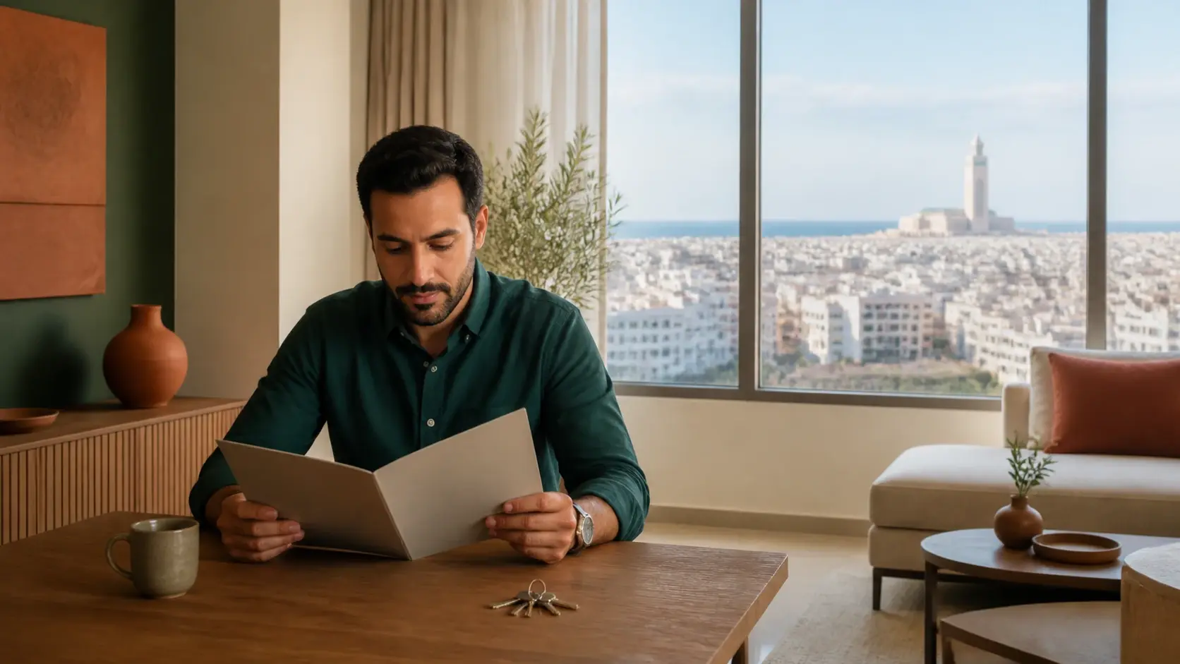 La mourabaha, financer un logement au Maroc sans intérêt Mourabaha immobilière au Maroc, une personne examine sereinement un dossier de financement