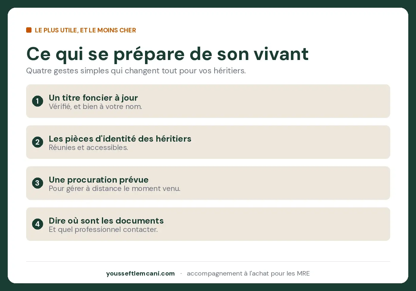 Préparer sa succession de son vivant Ce que vous pouvez régler de votre vivant pour une succession immobilière au Maroc
